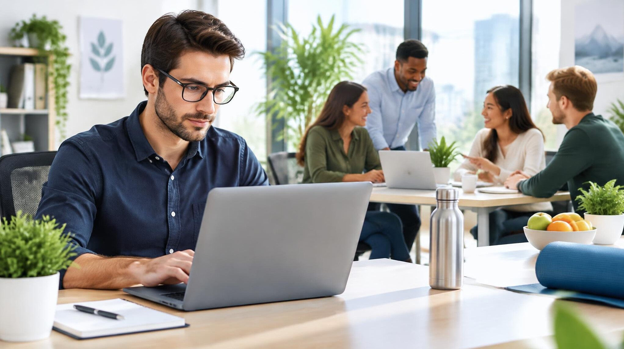 focused office employee at computer