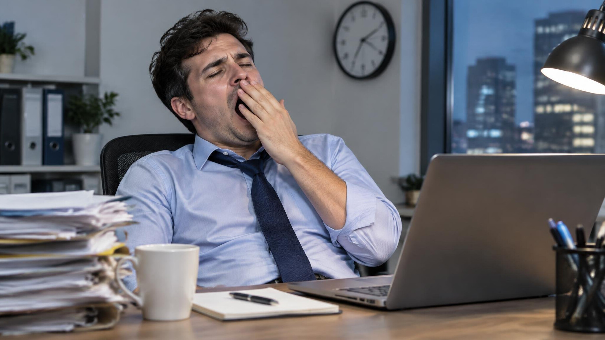 tired office worker at desk