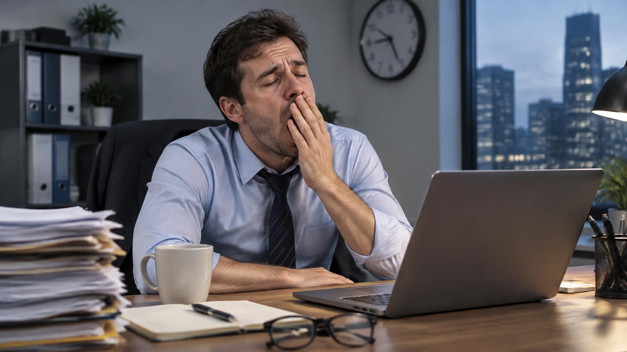 tired office worker at desk