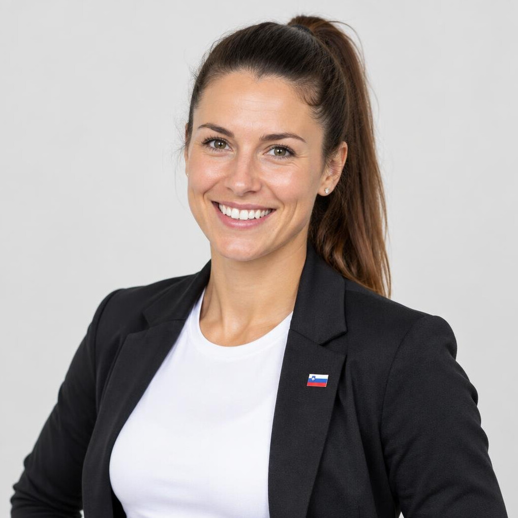 Studio portrait of a Slovenian female fitness program lead