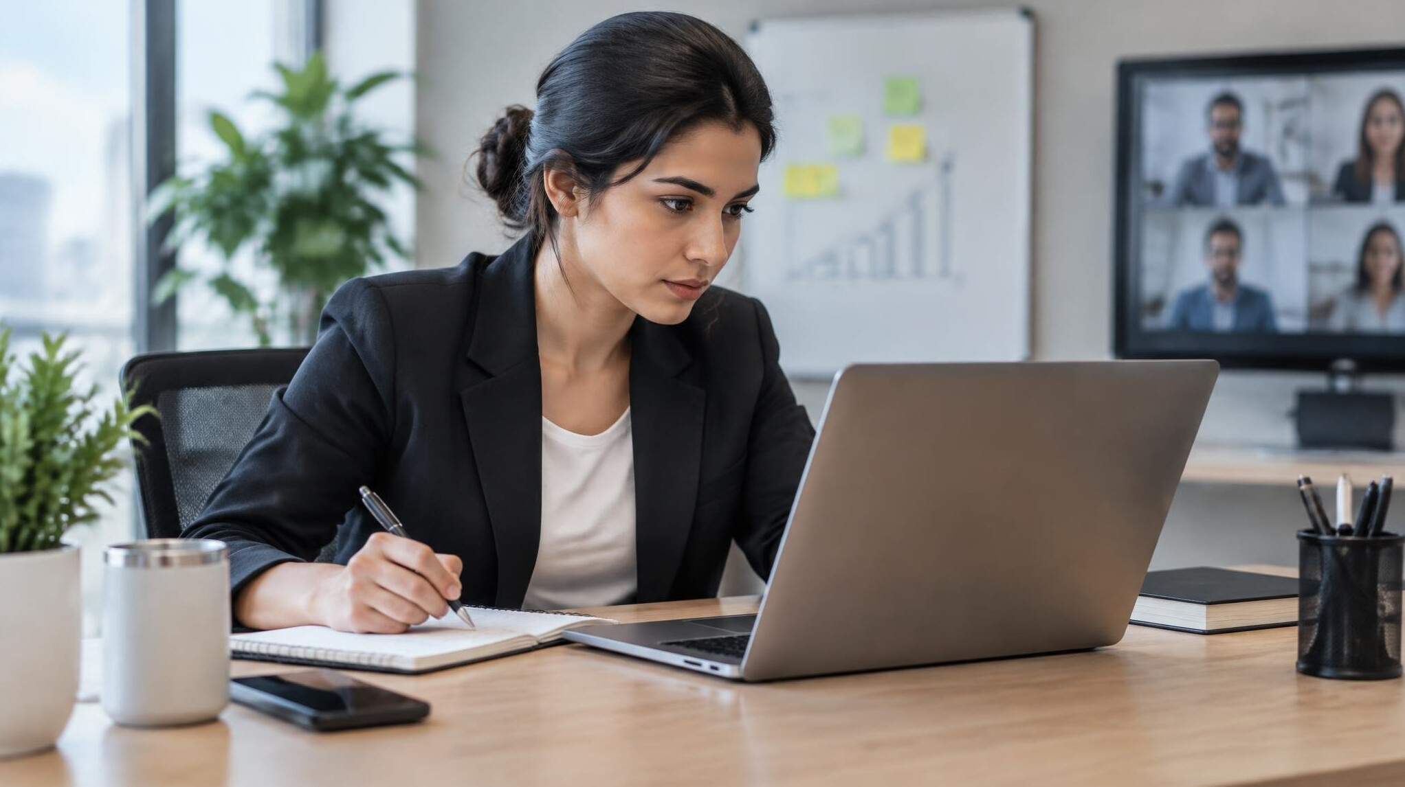 person working at desk with focus