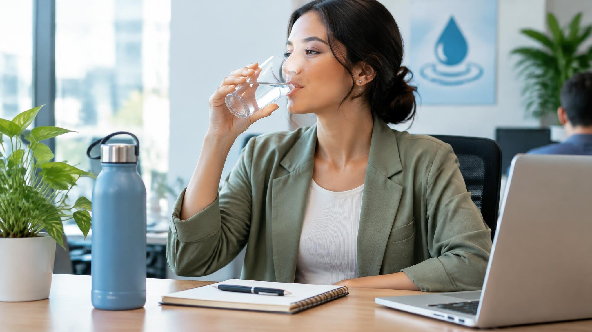 glass of water on desk